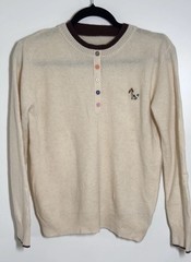 Vintage Y2K 100% Wool Cream Henley Sweater Embroidered Horse Button Front Small