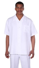 Men’s 2pc Walking Suit Short Sleeve Casual Shirt & Pants Set Solid color 2954