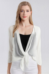 Womens Chiffon 100% Silk Shawl Half Sleeve Ultra-thin Capes Cardigan Shirt Black