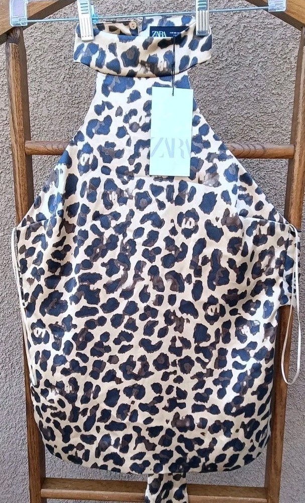 NWT Zara Open Back Halter Top Double Lined Leopard Satin Effect Spring 2024🐆🐾