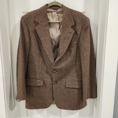 VTG Bill Blass Camel Hair Sports Coat Size 40S Brown Houndstooth 60s-70s era