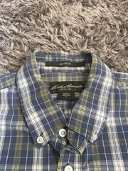 Eddie Bauer Classic Fit S Plaid Shirt Blue/Green/White Short Sleeve