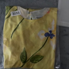 Tessuto Floral Shift Dress Women Size L Knitted Cap Sleeves Back Key Hole Yellow
