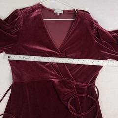 GIANNI BINI Velvet Wrap Dress Mini Balloon Sleeve Romantic Party Wine Size L