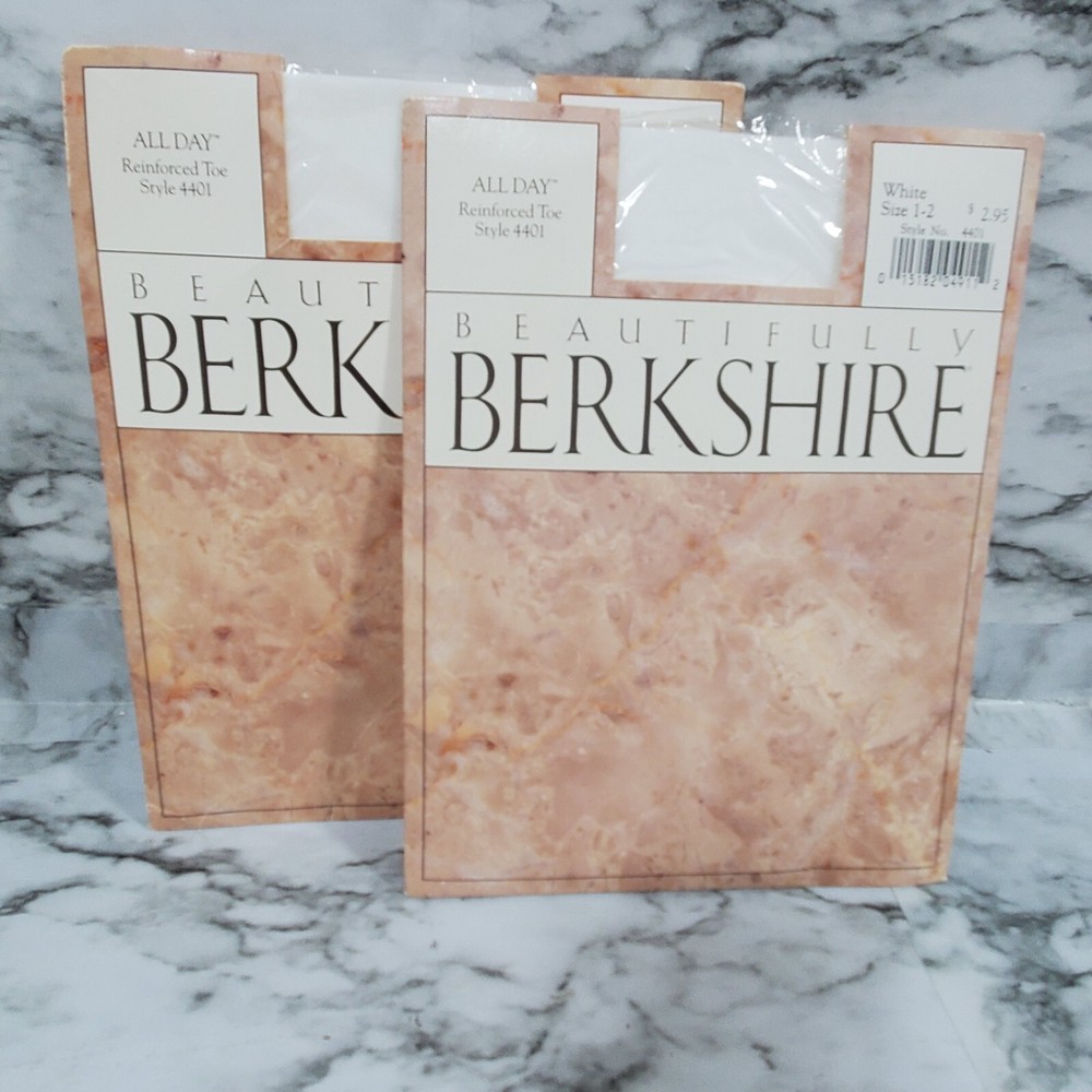 Vintage Lot of 2 Berkshire Pantyhose Women’s 1/2 White All Day Reinforced Toe