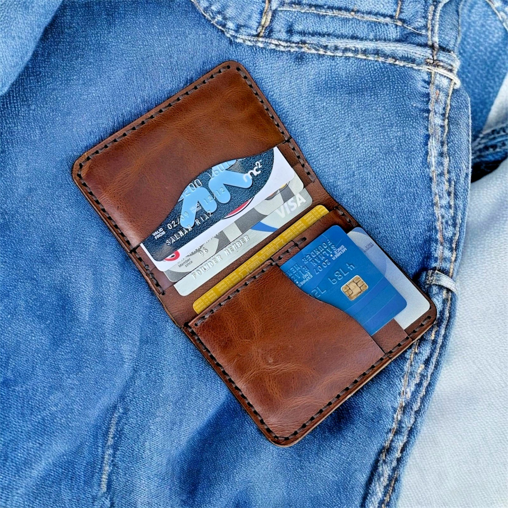 Men’s Leather Slim Card Holder Bifold RFID Blocking Vintage Handmade Wallet Gift