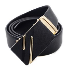 Ratchet Leather Belt For Men, 11/8″ Genuine Black With Buckle (Gold cross)