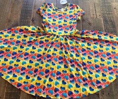 Dot Dot Smile size 7 girls Cap sleeve twirl dress neon rainbow hearts New