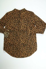 Womens Time And Tru Leopard Print Roll Cuff Button Front Shirt NEW NWT
