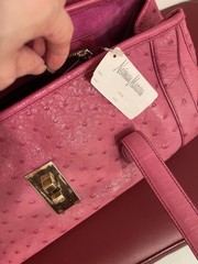 Gucci Ostrich Bullet Bamboo Gold Hardware Turn Lock Closure with Tag