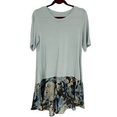 LOGO Green Blue Whimsy Floral Top Layered Fairy Ruffle Stretch Lori Goldstein M