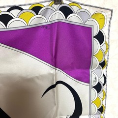 EMILIO PUCCI Unused Silk Scarf Geometric Purple Gray Olive 55x55cm