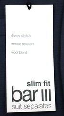 Bar III Suit Jacket 38 S Mens Slim Fit Solid Blue Wool Blend Peak Two Button