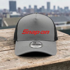Snap-on Embroidered Logo Trucker Hat Gray Black Mesh Adjustable Cap