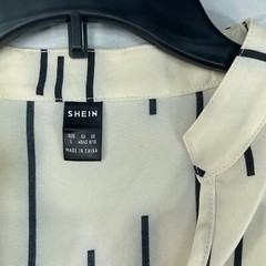 Shein Blouse Womens Size Large Beige Black Long Sleeve Vneck Stretch