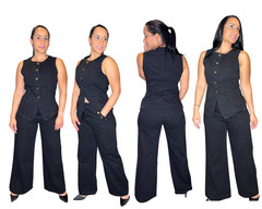 Premium Denim 2-Piece Set – High Waisted Long Jeans & Button Vest – High Stretch