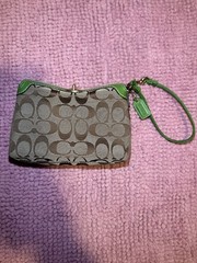 Vintage Y2K Coach Signature Sufflette Baguette Bag Khaki Canvas Green Leather