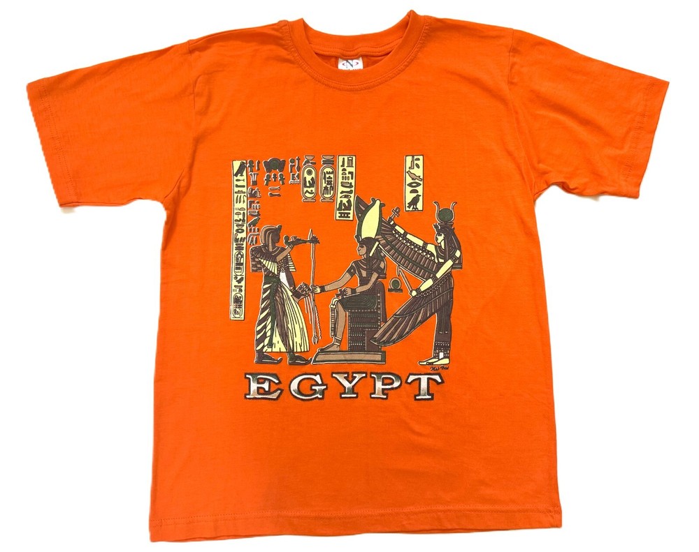 Egypt Boys Girls Egyptian Themed Short Sleeve Graphic Print Tee Shirt Top Orange