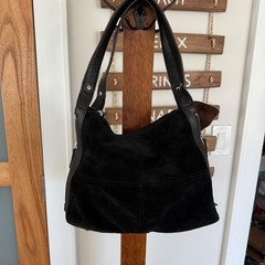 Tignanello Y2K Black Brown Zipper Suede Leather Hobo Womens Shoulder Handbag EUC