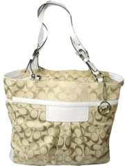 Coach Signature Pleated Large Gallery Tote Bag 14670 Khaki~White Vintage Y2K