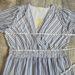 Michael Kors Blue and White Striped Faux Wrap Dress