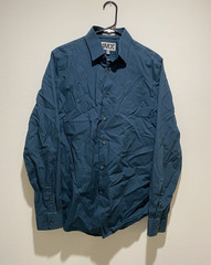 Express 1MX Fitted Blue Solid Long Sleeve Button Dress Shirt M 15-15 1/2
