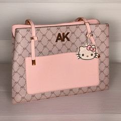 Women’s Pink/Beige Monogram Tote Bag Hello Kitty Charm Zip Closure Shoulder