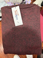 Yeokou Men’s Heathered Burgundy Knit Full Zip Mock Neck Sweater, Size L