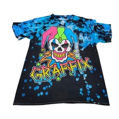 Graffix Jester Skull Graphic Tie Dye T-Shirt Blue Black Neon Mens Small NEW