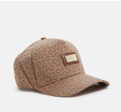 NEW WT MEN’S GUESS BROWN TAN BEIGE BASEBALL CAP HAT LOGO GOLD HARDWARE PLATE