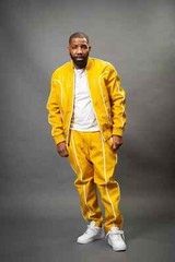 Men’s Leather Track Suit Sweat suit Yellow & White Jogging Tracksuit