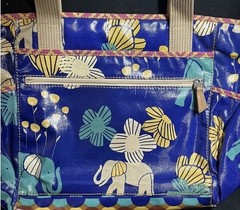 Fossil Blue Multicolor Elephant Animal Print Zip Tote Bag Outer/Inner Pockets
