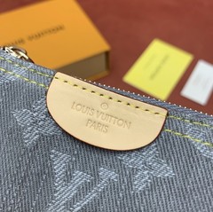 Louis Vuitton Card Key Case Pochette Cles Coin Monogram Denim Blue Key Holder