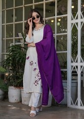 Women’ s Viscose Rayon Embroidery Kurta with Pant & Dupatta