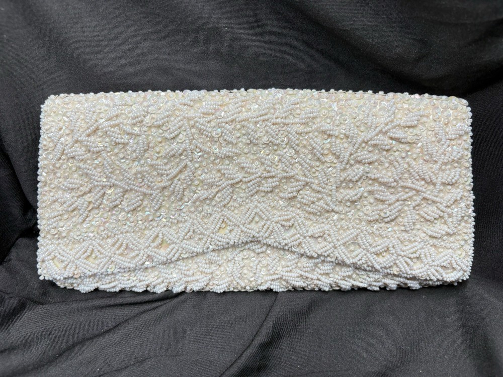 Vintage La Regale Ltd Hand Beaded Ivory Clutch Hong Kong Wedding Evening Bag
