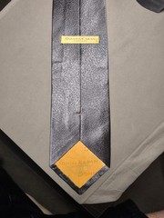 Women’s Karan NY – Solid Color Grey Silk Leather Effect Tie Made In USA