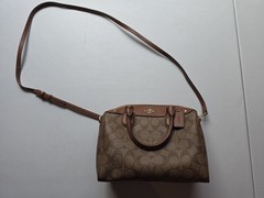 Coach Signature Zip Top Satchel Brown/Tan Gold Hardware Detachable Strap Charm