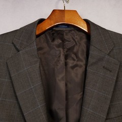 Stafford Sport Coat Mens 44S Brown Blue Windowpane Wool Blend Two Button Blazer