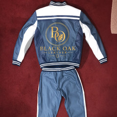 Men’s Varsity Style Leather Tracksuit Genuine Lambskin Jacket Jogger Set