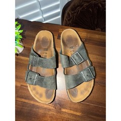 Birkenstock Arizona Green Black Oiled Leather Sandals sz 38 Mens 5 Womens 7.5