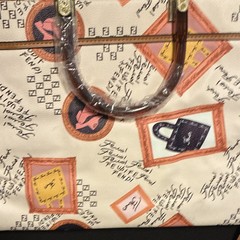 Fendi Beige Logo Large Tote Bag Zip Top Handles Strap Red Lining