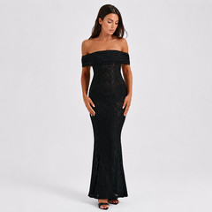 Women’s Off Shoulder Lace Mermaid Maxi Dress Elegant Formal Prom Wedding Guest
