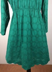 J Crew Dress Women 4 Green EYELET Long Sleeve Preppy Old Money Back Zip Lined