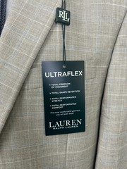 Lauren Ralph Lauren Men’s Sport Coat 38R Tan Blue Plaid Classic Fit Ultraflex