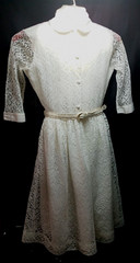 Vtg 50s Rose Lace Dress Peter Pan Collar ILGWU Union Made USA JUNIORS Sz 14