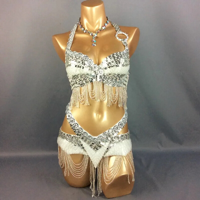 Beaded Samba Belly Dance Costume EDC Party Carnival Outfit (Bra Belt) 8 Colors