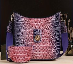 Croc Embossed Crossbody Shoulder Bag Pink/Beige w/ Coin Purse, Strap, Zip