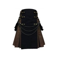 Men’s Black Brown Tactical Hybrid Kilt Scottish Utility Gothic Fashion Kilts