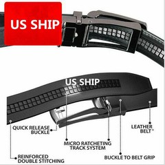 28″-50″ Men’s Leather Ratchet Dress Belts Automatic Buckle Click Sliding Belt