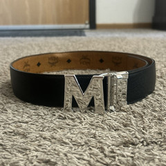 MCM Men’s Reversible Logo Belt Black/Brown Silver-Tone M Buckle 1.5″ *REAL*